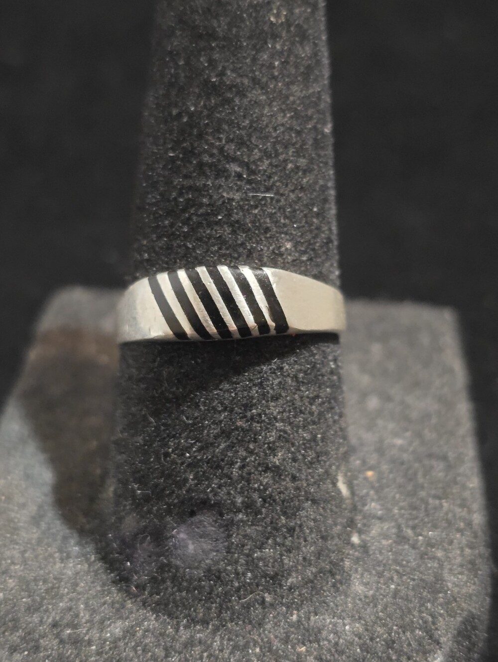 Vintage Taxco Sterling Silver Black Onyx Inlay Ring Size 6.25 Made In Mexico